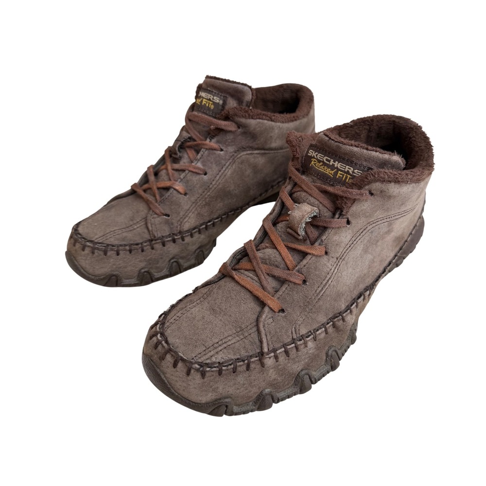 Skechers Relaxed Fit Suede Fur Lined Boots Brown Boho Gorpcore Granola Girl Sz 6